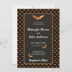 Orange-Schwarze Fledermaus-Hochzeit an Halloween Einladung