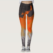Orange schwarze graue abstrakte Malerei Leggings (Vorderseite)