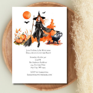 Orange Schwarze Hexe Halloween-Kostüm-Party Einladung