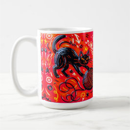 Orange Schwarze Katze   Kaffeetasse