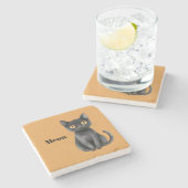 Orange Schwarze Katze Miauen Steinuntersetzer (Seitenansicht)