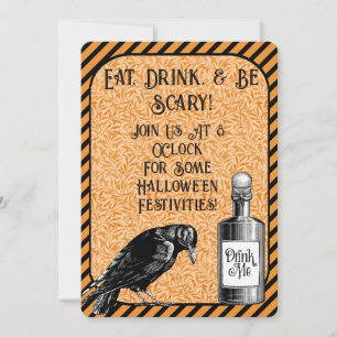 Orange Schwarze Krähe Rabe Halloween Einladung