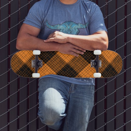 Orange Schwarze Kreuzschachbrett Büffel Karo Skateboard (Außenbereich 3)