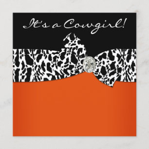 Orange Schwarze Kuh Druck Cowgirl Baby Shower Einladung