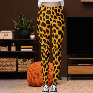 Orange Schwarze Leoparden-Safari-Spaß-Musterdruck Leggings