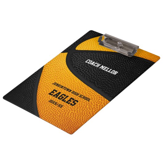 Orange schwarze Mannschaftsfarben Basketballname Klemmbrett (Schrägansicht)