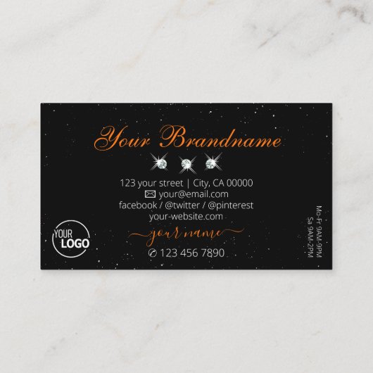 Orange-schwarze, marbile Juwelen-Logo hinzufügen Visitenkarte (Rückseite)