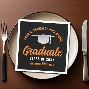 Orange Schwarze Personalisierte 2026-Abschlussfeie Serviette