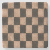 Orange Schwarze Quadrate Steinuntersetzer (Vorderseite)