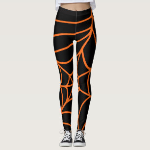 Orange Schwarze Spinnennetz Druck Gruselige Hallow Leggings