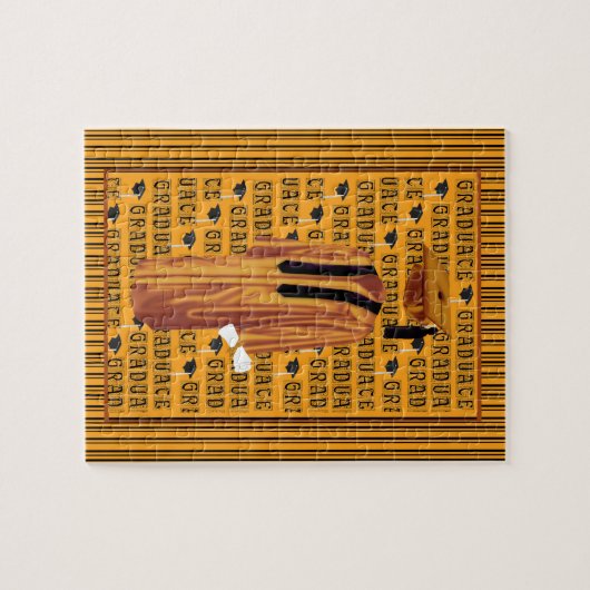 Orange, schwarze u. weiße Absolvent-Kappe, Diplom, Puzzle (Horizontal)