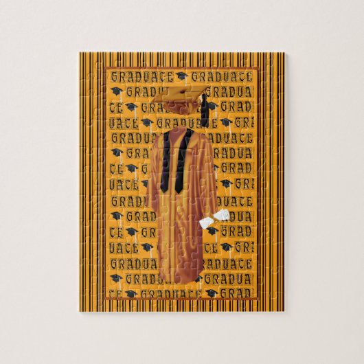 Orange, schwarze u. weiße Absolvent-Kappe, Diplom, Puzzle (Vertikal)