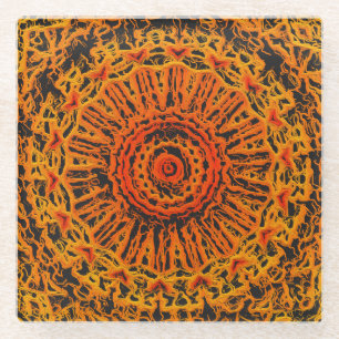 Orange, schwarze und gelbe abstrakte Kunst Glasuntersetzer