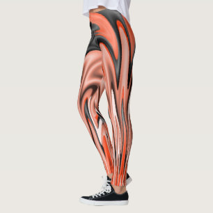 Orange Schwarze und Weiße Tanzende Flammen Leggings
