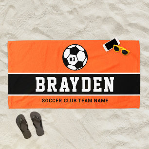 Orange-Schwarzer Fußballspieler Benutzerdefinierte Strandtuch