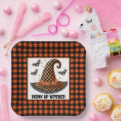 Orange & schwarzer Gingham Halloween Hexenhut & Fl Pappteller (Party)