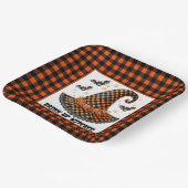 Orange & schwarzer Gingham Halloween Hexenhut & Fl Pappteller (Gewinkelt)