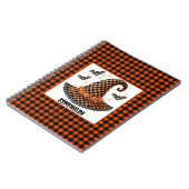 Orange-schwarzer Gingham-Halloween-Hexenhut & Fled Notizblock (Linke Seite)