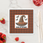 Orange & schwarzer Gingham-Hexenhut & Fledermäuse Serviette (Beispiel)