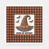 Orange & schwarzer Gingham-Hexenhut & Fledermäuse Serviette (Vorderseite)
