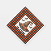 Orange & schwarzer Gingham-Hexenhut & Fledermäuse Serviette (Ecke)