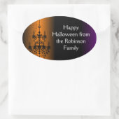 Orange/schwarzer Halloween-Leuchter Ovaler Aufkleber (Tasche)