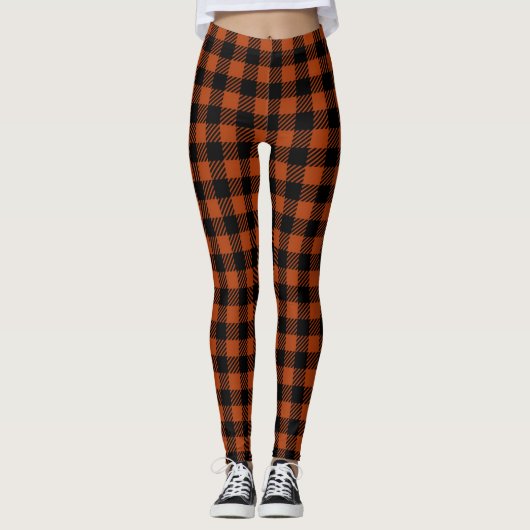 Orange schwarzer Holzfäller-Büffel-kariertes Leggings (Vorderseite)