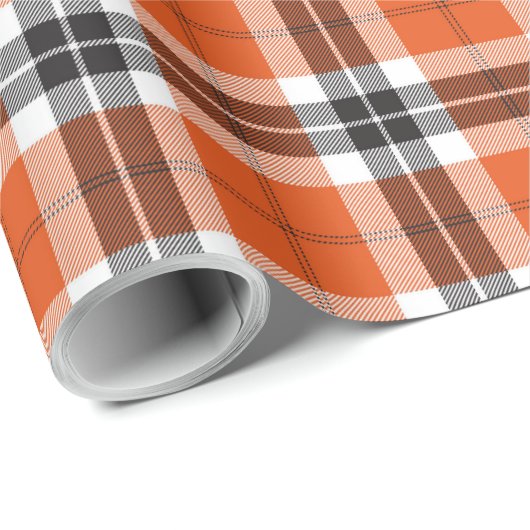 Orange schwarzer Tartan-kariertes schottisches Geschenkpapier (Rolleneckpunkt)