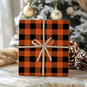 Orange-Schwarzes Büffel-Karo Klassisches Gingham Geschenkpapier