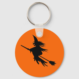 Orange Schwarzes der Fliegen-Hexe-Silhouette- Schlüsselanhänger