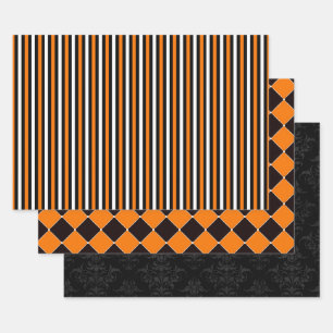 Orange & Schwarzes Halloween-Carnaval-Magie Geschenkpapier Set