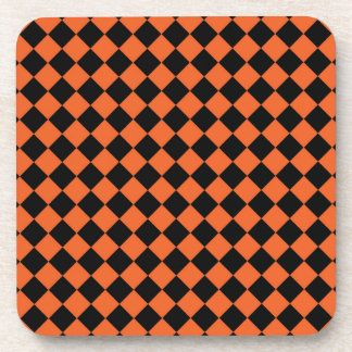 Orange Schwarzes Harlekin-Diamant-Karo-Muster Getränkeuntersetzer