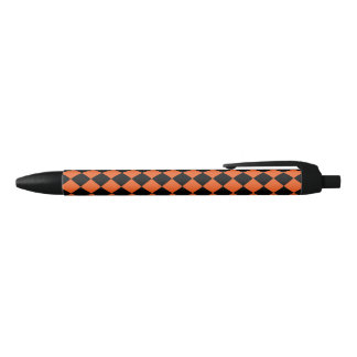 Orange Schwarzes Harlekin-Diamant-Karo-Muster Kugelschreiber