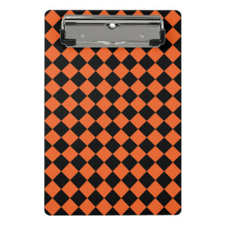 Orange Schwarzes Harlekin-Diamant-Karo-Muster Mini Klemmbrett