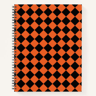 Orange Schwarzes Harlekin-Diamant-Karo-Muster Notizblock