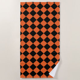 Orange Schwarzes Harlekin-Diamant-Karo-Muster Strandtuch