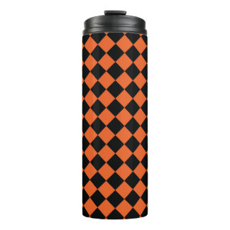 Orange Schwarzes Harlekin-Diamant-Karo-Muster Thermosbecher