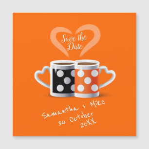 Orange + Schwarzes Kaffee Farbdessign Save-the-Dat Magnetkarte