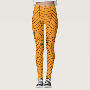 Orange Schwarzes Spinnennetz Halloween-Muster Leggings