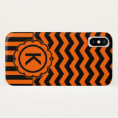 Orange schwarzes Zickzack-Monogramm Case-Mate iPhone Hülle (Rückseite (Horizontal))