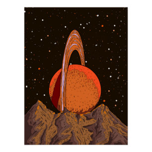 Orange Science Fiction Planet Poster