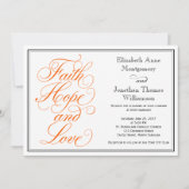 Orange Script Faith Hope Liebe Hochzeit Einladung (Vorderseite)