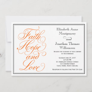 Orange Script Faith Hope Liebe Hochzeit Einladung