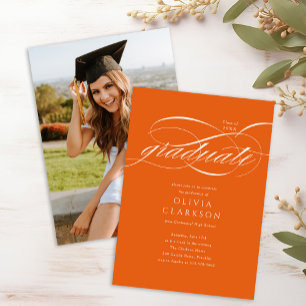 Orange Script Foto Graduation Party Einladung