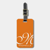 Orange-Script-Mit Monogramm Gepäckanhänger (Vorderseite vertikal)