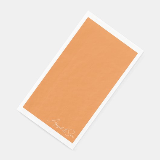 Orange Script Names Wedding Serviette (Ecke)