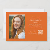 Orange Script QR Code 3 Foto Graduation Party Einladung (Rückseite)