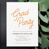 Orange Script Simple Budget Grad Party Einladung