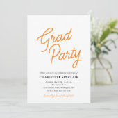 Orange Script Simple Budget Grad Party Einladung (Stehend Vorderseite)