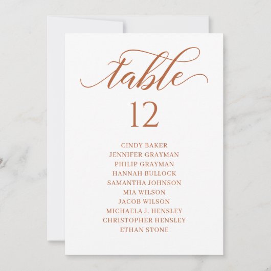 Orange Script-Tischnummer abgebrannt Seekarte Einladung (Vorderseite)